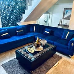 Sofa sets velvet blue sofa half white sofa golden 3 2 1 sofa