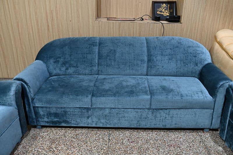 Blue velvet 3+1+1 total five seater sofa 0