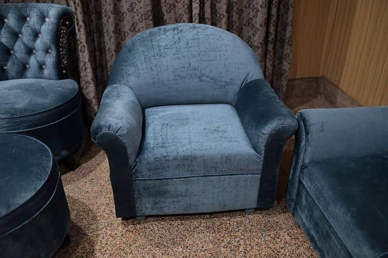 Blue velvet 3+1+1 total five seater sofa 1