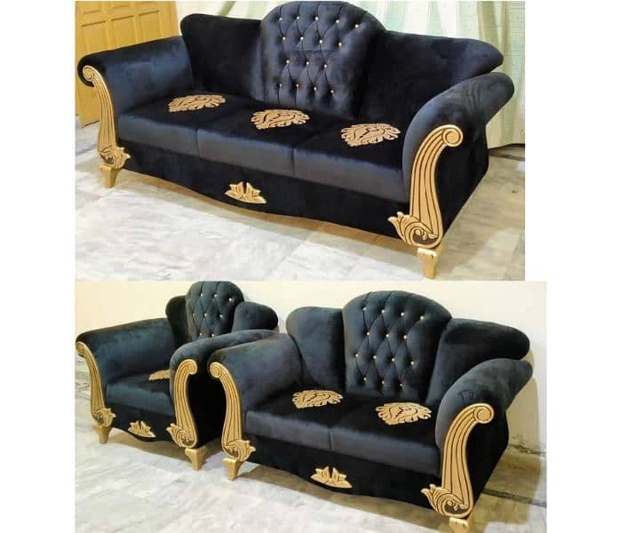 6 seater black velevt sofa set 1