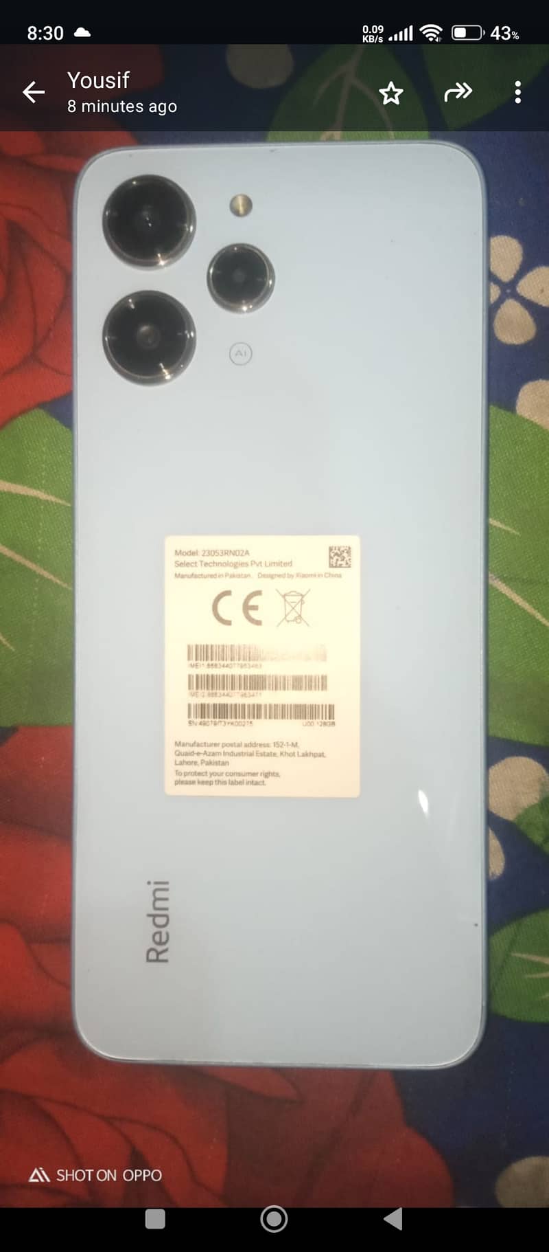 Redmi 12 10 by 10 condition with box just 1 month used cover is free 0