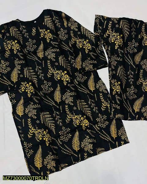 Pcs women's Stitched linen Printed Suit 2