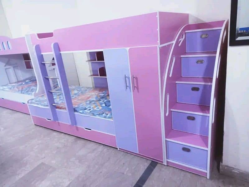 Kid's Triple Beds with Wardrobe 1