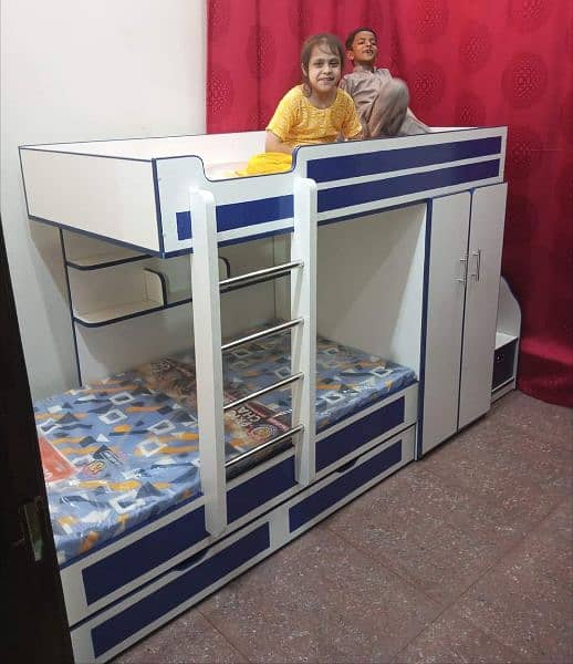 Kid's Triple Beds with Wardrobe 2