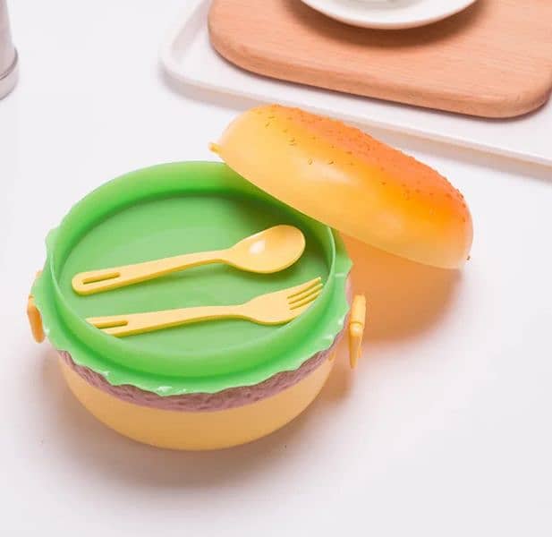 Burger Style Lunch Box Food Container With Spoon For Kids 1