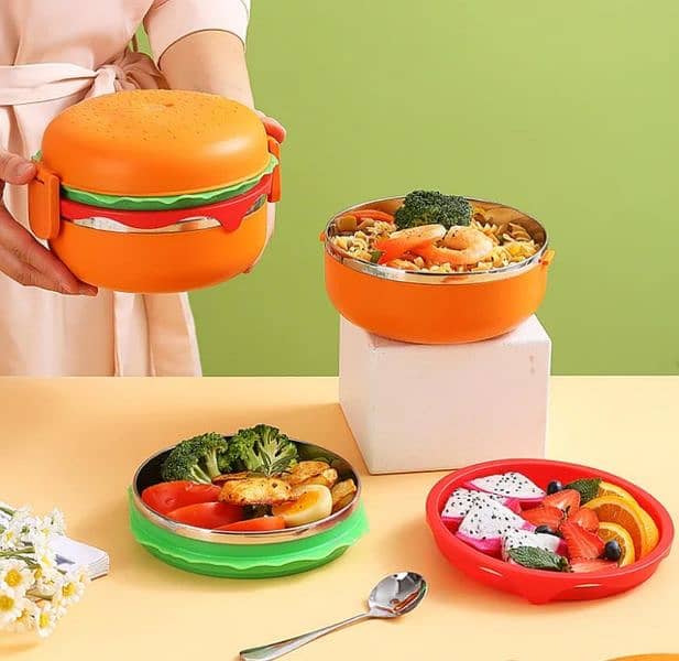 Burger Style Lunch Box Food Container With Spoon For Kids 3
