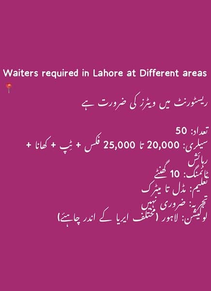 Different Vacancies available (guard,waiter,home maid,office boy) 2