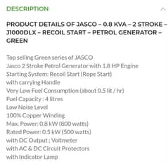 1 kva Jasco Generator for urgent sale