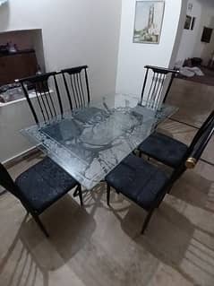 double glass 6 seater dinning table metal