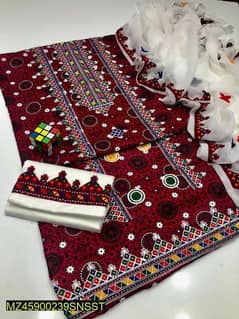 3 PCs women unstitched Lawe embroidered suit