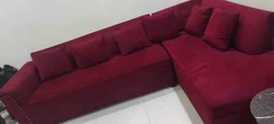 L shape red sofa