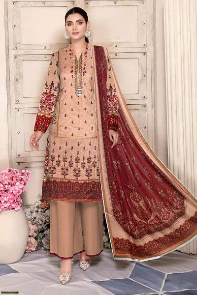 Husn-E-Yousaf 3 pcs Women's Unstitched Lawn Embroidered Suit 1