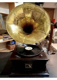 Gramophone with Golden Horn to Play 78 RPM Records. Video Available