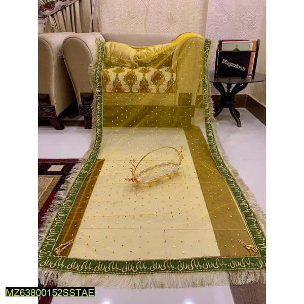 1 PC women's stitched net embroidered nikah dupatta delivery available 2