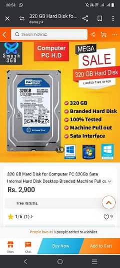 Sata original Hard disk for sale 320 GB HDD plus 0