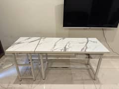 Extended Computer Table, White Marble 0