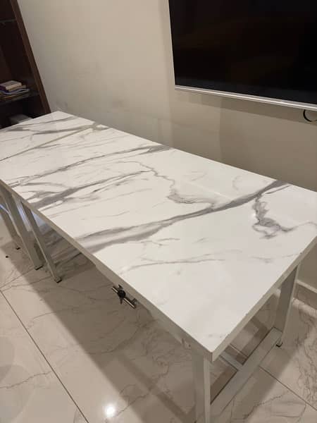 Extended Computer Table, White Marble 1