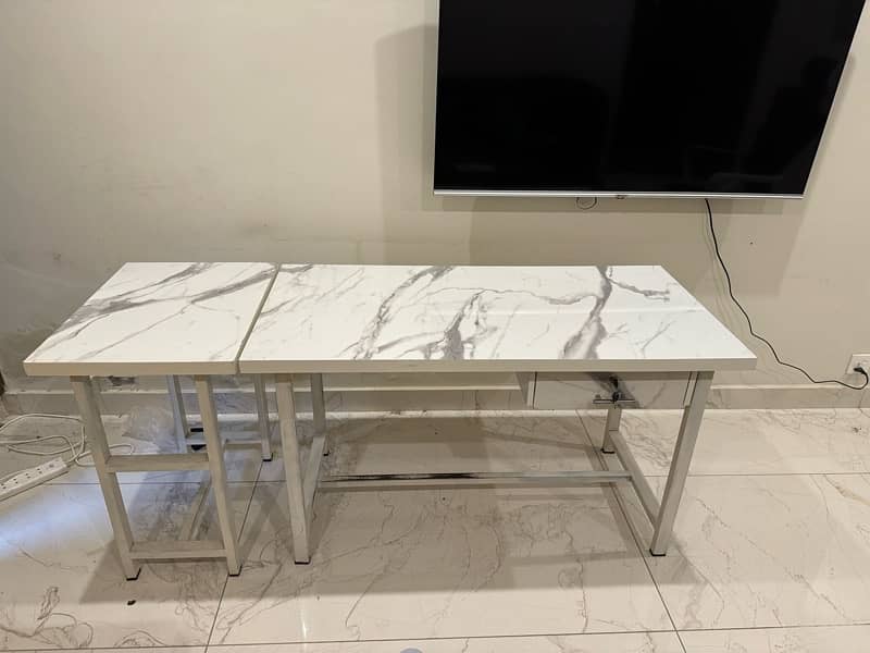 Extended Computer Table, White Marble 4