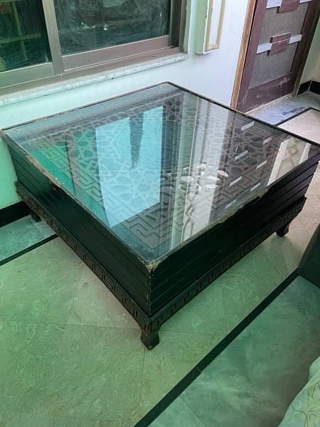 Center Wooden Table with Top Glass 1