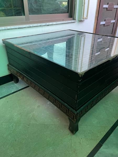 Center Wooden Table with Top Glass 2