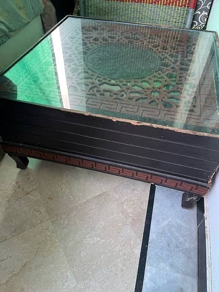Center Wooden Table with Top Glass 3