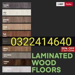 Laminate wood flooring/ window blinds/ wallpaper/ carpet tiles floor.