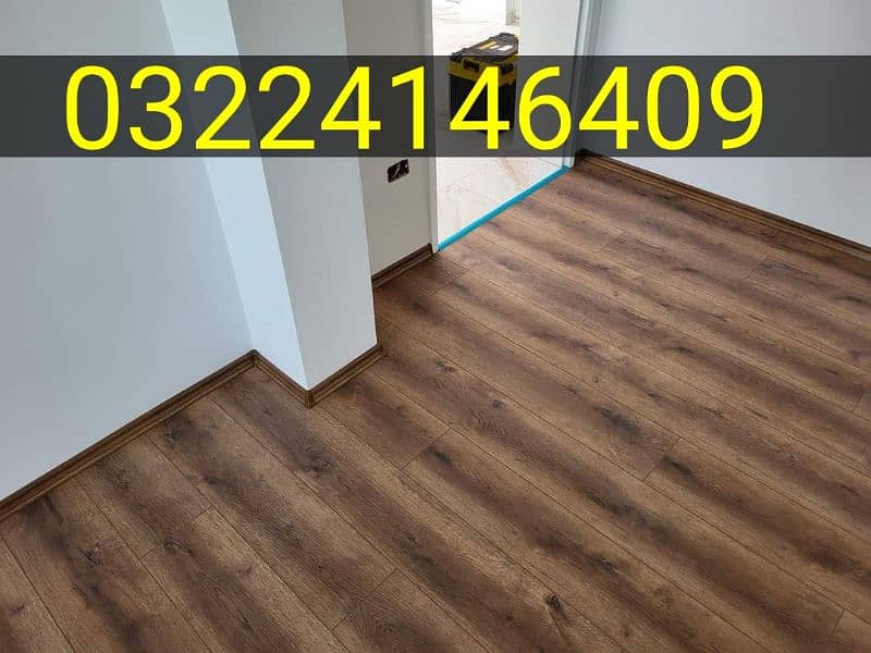 Laminate wood flooring/ window blinds/ wallpaper/ carpet tiles floor. 3