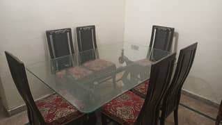 pure black wood dinning table with 6 chairs
