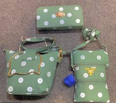 3 Pcs green polka dot purse set for girls 0