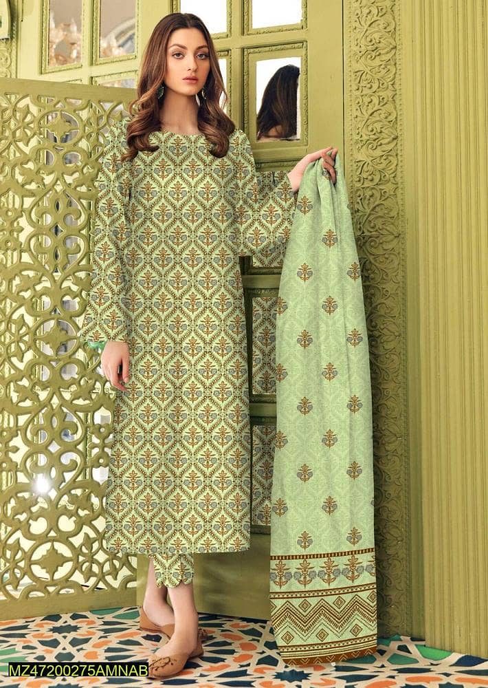 Amna B . 3 Pcs Women' s Unstitched Lawn Printed Suit 1