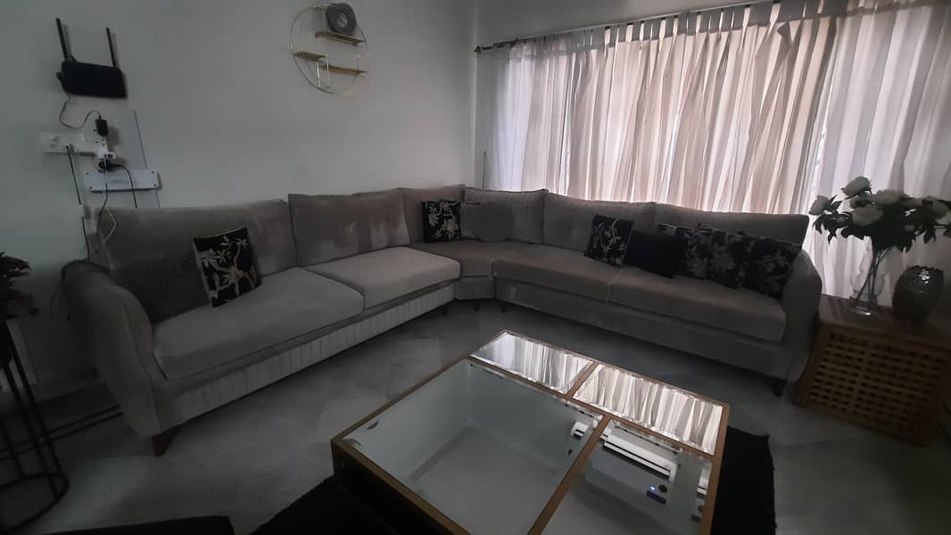 Corner L Shaped sofa with chair and footstool 9