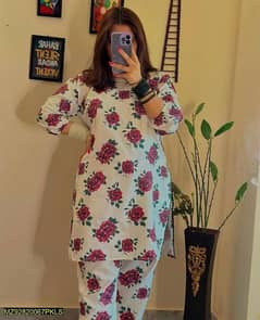 2 Pcs women's stitched Arabic Lawn plain suit 0