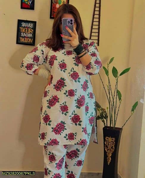 2 Pcs women's stitched Arabic Lawn plain suit 0