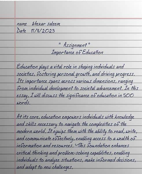 providing handwriting assignment 2