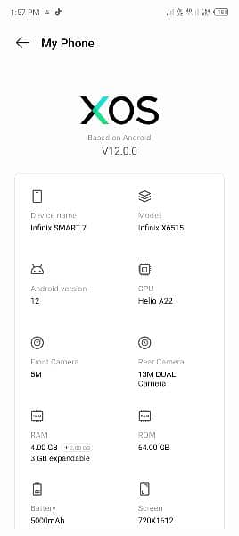 Infinix smart7  4+3/64 10/10 condition ha 2