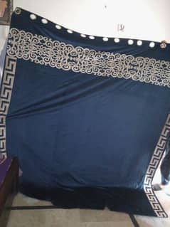velvet curtain set blue color latest double border designs 0
