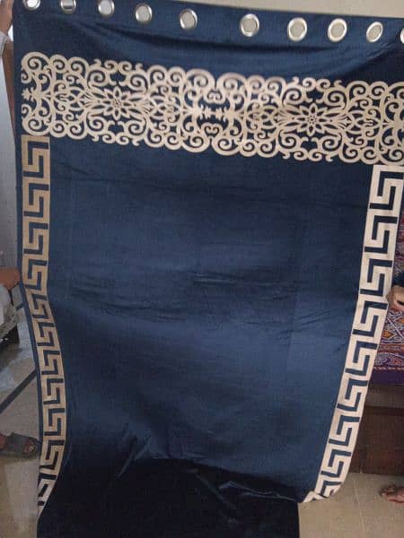 velvet curtain set blue color latest double border designs 1