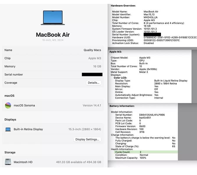 Apple MacBook Air 2024 15 Inch Apple M3 512GB SSD 16GB RAM 10C GPU 1