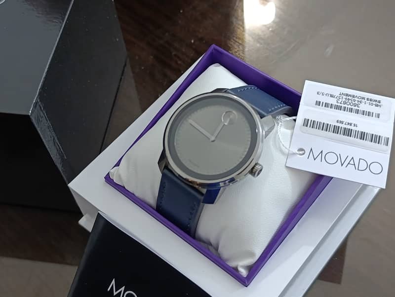 Brand New MOVADO BOLD Men's Stainless Steel Gray Dial Navy Blue Strap 4
