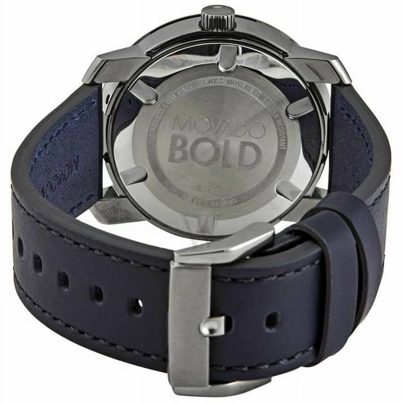 Brand New MOVADO BOLD Men's Stainless Steel Gray Dial Navy Blue Strap 5