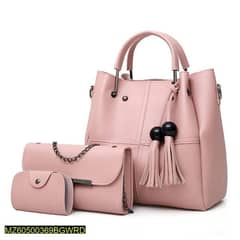 3 pices  leather women plan hand bag