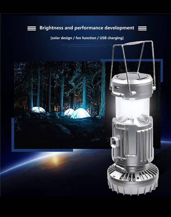 6 In 1 Portable Outdoor Solar Charge LED Camping Lantern With Fan 4
