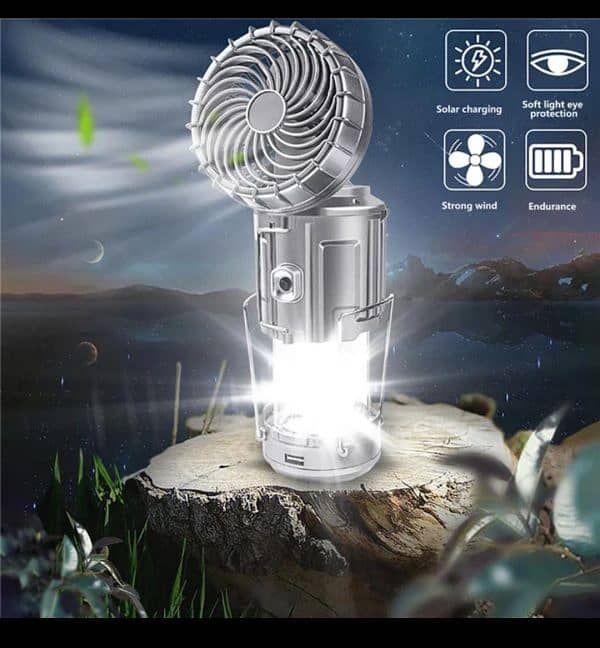 6 In 1 Portable Outdoor Solar Charge LED Camping Lantern With Fan 6