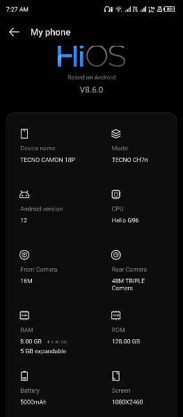 Tecno Camon 18p 8+5GB/128GB. With Box And Charger. 2