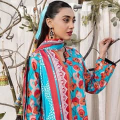 3 PCs women's stitched printed embroidered suit 0