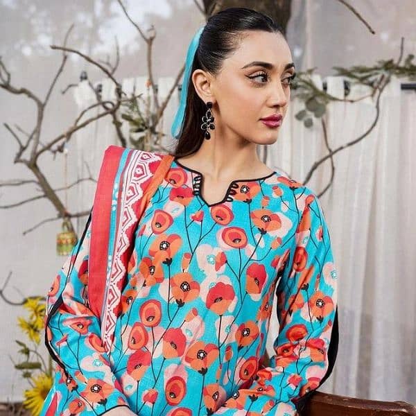 3 PCs women's stitched printed embroidered suit 5