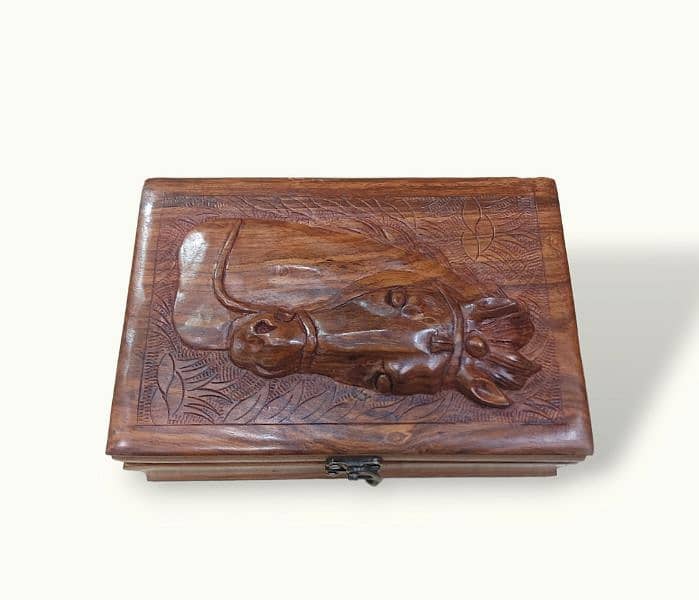Wooden Jewelry And Make up Box, Carved Faces Jewellery Box. 2