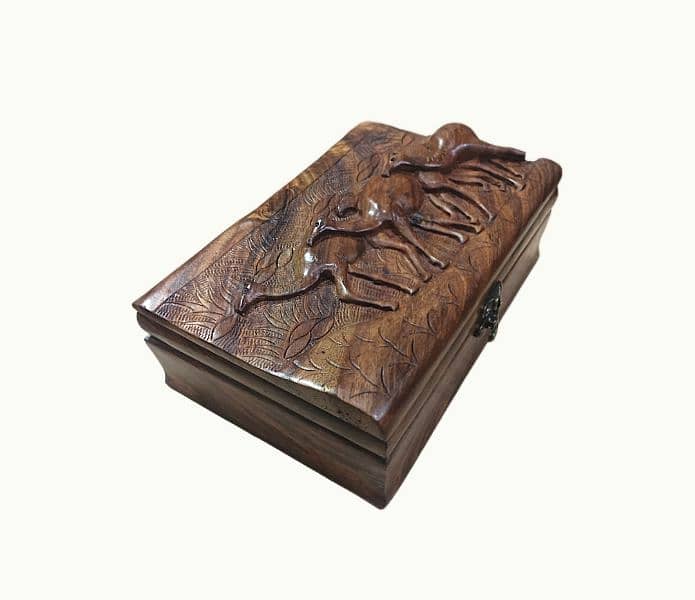 Wooden Jewelry And Make up Box, Carved Faces Jewellery Box. 4