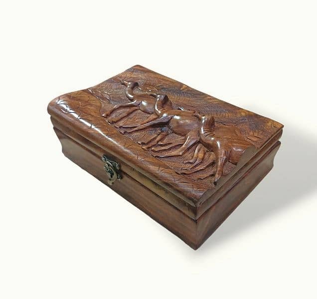 Wooden Jewelry And Make up Box, Carved Faces Jewellery Box. 6
