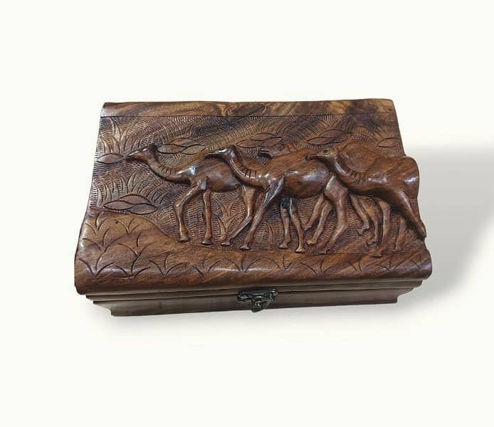 Wooden Jewelry And Make up Box, Carved Faces Jewellery Box. 7